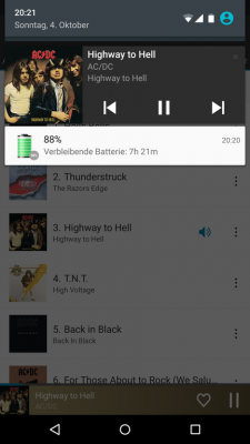 Über die Benachrichtigungsleiste greifst du auf die Songs zu.