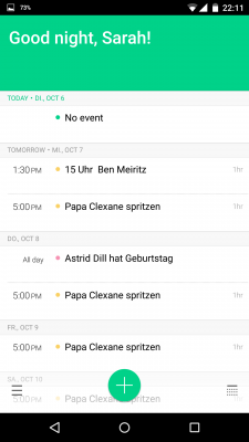 Nach der Anmeldung findest du auf der Startseite deine Termine untereinander aufgelistet.