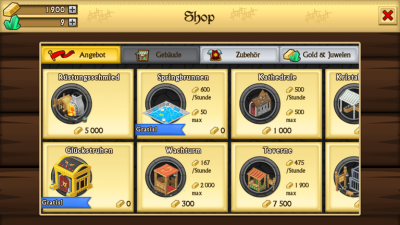 Im Shop erstehst du Gebäude und Zubehör für deinen Burghof.