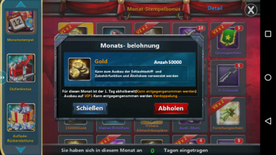 Für das wöchentliche Einloggen und das monatliche spielen bekommst du Belohnungen.