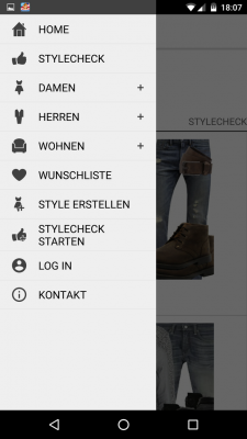 Über das Menü gelangst du zu Damen- und Herrenmode sowie Wohnungseinrichtungen.