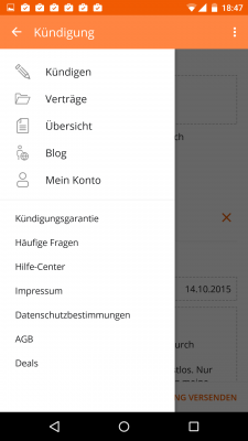 Im Menü findest du eine Übersicht deiner Verträge und getätigten Kündigungen.