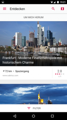 Touren in deiner Nähe werden mittels Standortbestimmung angezeigt.