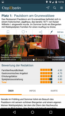 Verschiedene Bilder der Location sowie Bewertungen anderer User machen einem die Entscheidung leicht. 