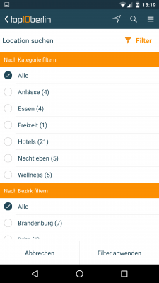 Mittels Such- und Filterfunktion findest du ganz leicht deine Top-Location. 