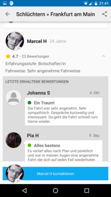 Ehemalige Mitfahrer haben den Fahrer bewertet.