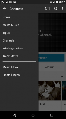 Im Menü rufst du deine eigenen Musik-Channels auf.