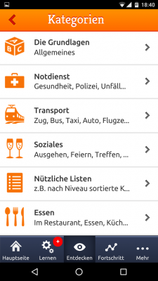 Verschiedene Kategorien bringen dir die Sprache näher.