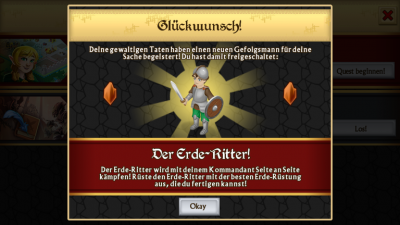 Für eine gewonnene Quest erhältst du einen neuen Ritter für dein Gefolge.