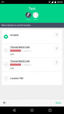 Kono.ai schlägt dir für jeden Termin mögliche Treffpunkte in deiner Nähe vor.