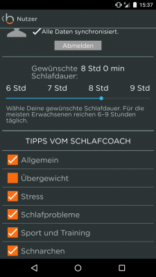 In den Einstellungen legst du die Schlafdauer und die Info-Themen fest.