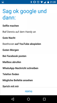 Einige der möglichen Befehle, die über die Sprachsteuerung genutzt werden können.