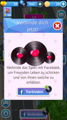 Wenn du dich mit Facebook verbindest, bekommst du einen extra Zug geschenkt.