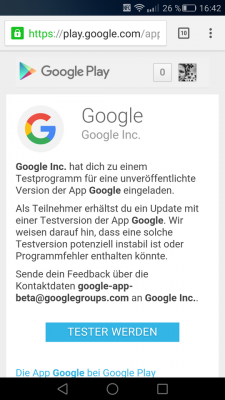 Einmal hier klicken und im folgenden Dialog den Link zum Play Store wählen. So einfach kommst du an die neueste Google-App heran.