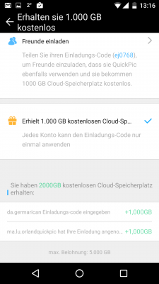 Für das Einladen zusätzlicher Freunde gibt es ebenfalls gratis Cloud Speicher.