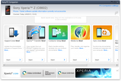 Der Sony PC-Companion bietet viele Möglichkeiten, mit deinem (Sony-) Smartphone zu interagieren. Bild: https://i1-win.softpedia-static.com