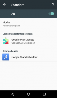 In den Einstellungen des Punktes "Standort" lassen sich die Standortdienste komplett deaktivieren oder eben einzelne Dienste, wie hier der "Google Standortverlauf".
