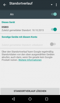 In der Geräteübersicht des Standortverlaufs werden alle Geräte gelistet, welche diesen Dienst in deinem Namen nutzen.