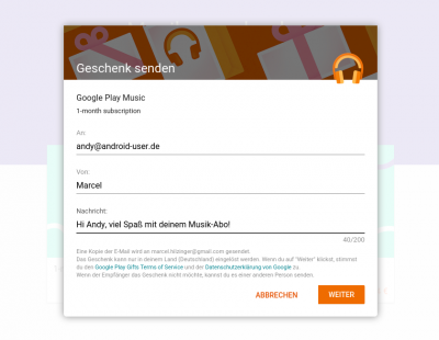 Eine E-Mail-Adresse, einen Absender-Namen und eine Botschaft. Mehr braucht es nicht, um Musik zu verschenken.