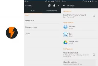 Mit Flashify IMG- oder ZIP-Dateien sichern oder flashen.