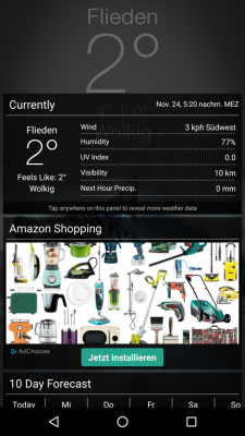 Per Wischgeste nach oben erhältst du weitere Informationen über das Wetter. 