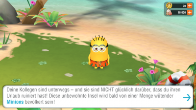 Zerknirscht landet der kleine Minion auf einer einsamen Insel.