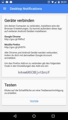 Du versendest nach erfolgter Anmeldung eine Testbenachrichtigung.