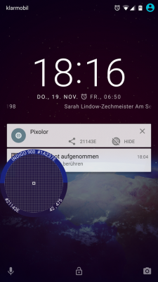 Der derzeitige Farbton kann direkt über den Share-Button in der Benachrichtigungsleiste geteilt werden.