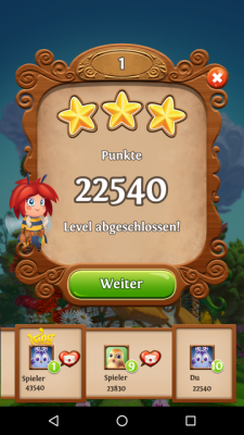 Das erste Level hast du mit 3 Sternen abgeschlossen. Je höher das Level, desto höher der Schwierigkeitsgrad.