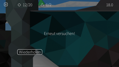 Du bist zu spät abgesprungen und in die Schlucht gestürzt. Du kannst das Level wiederholen oder durch das Ansehen eines Werbevideos überspringen.