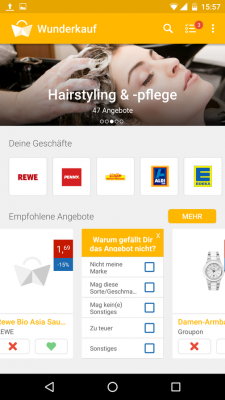 Du wählst aus, warum dir ein Produkt nicht gefällt, damit die App die Auswahl verbessern kann.
