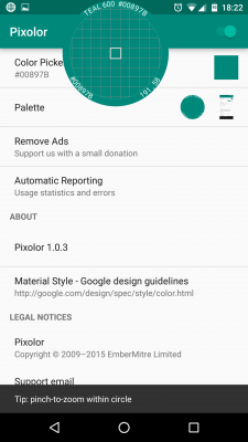 Nach einem erneuten App-Aufruf findest du den Color-Picker und die Palette. Per Zoom-Geste holst du dir den Pixel näher heran.