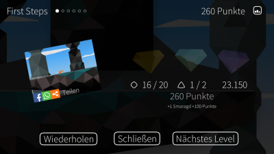 Am Ende eines jeden Levels bekommst du die Auswertung. Dein Siegerbild teilst du bei Bedarf mit deinen Kontakten.