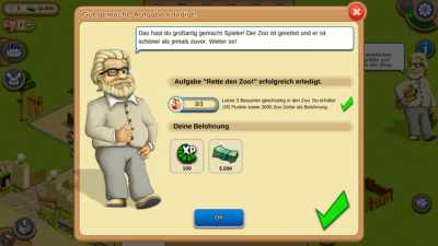 Für erledigte Aufgaben bekommst du Zoo-Dollar gutgeschrieben und steigst in höhere Level auf.