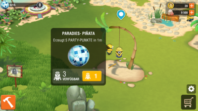 Bis zu drei Minions (soviele wohnen gerade auf der Insel) können auf die Pinata einprügeln.