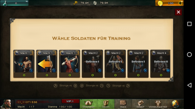 Du wählst deine Soldaten aus, welche du trainieren möchtest.