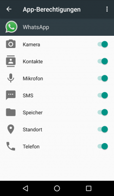 Am Beispiel von Whatsapp sieht man sehr deutlich, dass der User nun jeden einzelnen App-Zugriff auf geräteinterne Funktionen kontrollieren kann.