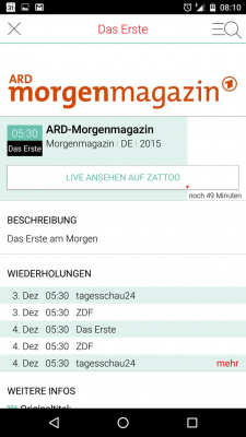 Durch einen Klick auf eine Sendung bekommst du detaillierte Informationen.