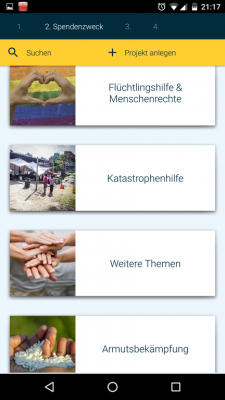 Zuerst suchst du dir ein Spendenprojekt.