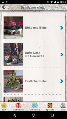 Diverse Dekoideen für jede Jahreszeit sind aufgelistet.