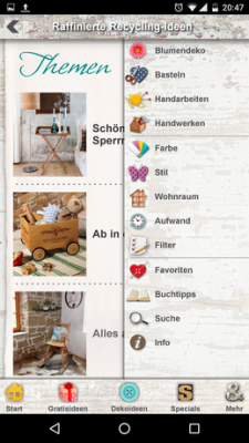 Im App-Menü filterst du die Ideen bei Bedarf.