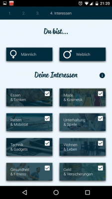 Es erfolgen Angaben zu dir und deinen Interessen.