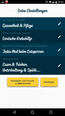 Die App zeigt noch einmal alle deine Angaben an.