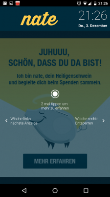 Mit Nate dem Heiligenschwein auf Spendentour.