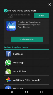 Du speicherst dein Foto und teilst es über diverse Kanäle weiter.