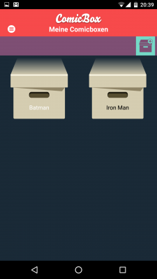 Deine erstellten Comic-Boxen. Leider lässt das Design der Boxen zu wünschen übrig. Das ist in den App-Fotos im Play Store besser gelöst.