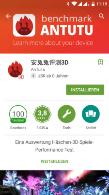 Der 3D-Test ist für den kompletten AnTuTu-Benchmark zwingend, jedoch in eine separate App im Play Store ausgelagert.
