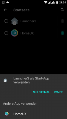 Im Notfall einfach eine weitere Startbildschirm-App installieren, um zu diesem Dialog zu gelangen.
