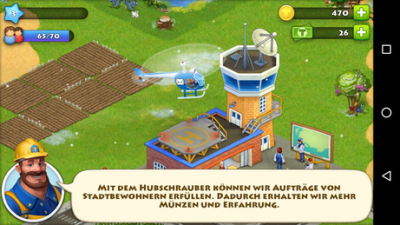 Mit dem Hubschrauber erhältst du Aufträge von den vielen Stadtbewohnern.