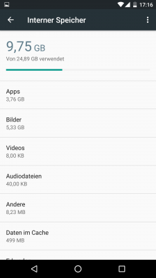 Rund 25 GByte bleiben bei der 32-GByte-Version des Nexus 5x für deine Daten frei.